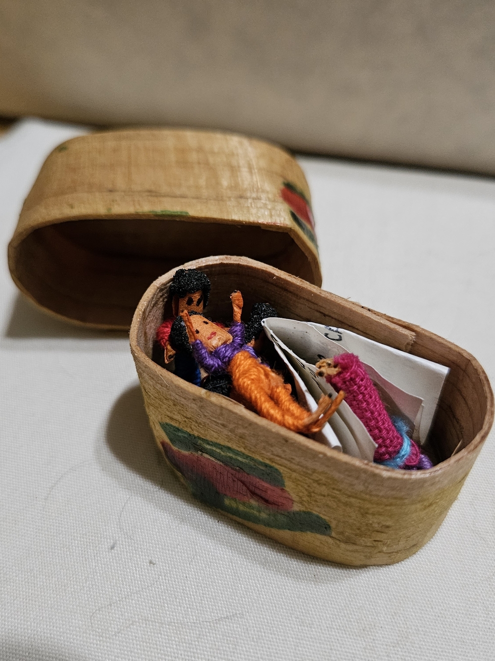 Handcrafted Worry Doll in Decorative Wood Box - Orange & Purple